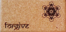 Carregar imagem no visualizador da galeria, Close-up Cork Yoga Block with Yantra and "Forgive" inscripstion