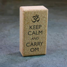 Load image into Gallery viewer, Yoga Cork Block with &quot;Keep Calm and Carry OM&quot; inscription