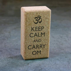 Yoga Cork Block with "Keep Calm and Carry OM" inscription