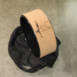Cork Yoga wheel with black carry bag