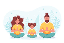 Load image into Gallery viewer, Photo of family ( Woman , Man and teen girl) sitting in lotus position and hands united in fornt of chest in namasker gesture